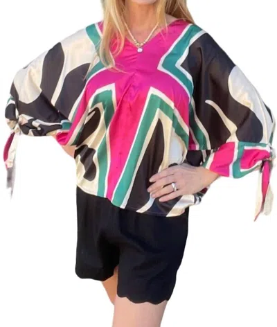 Umgee Satin Batwing Top In Magenta Mix In Multi