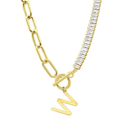 Adornia 14k Gold Plated Half Crystal And Half Paperclip Initial Toggle Necklace