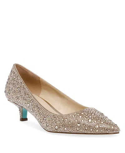 Betsey Johnson Scout Pointed Toe Kitten Heel Pump In Light Gold