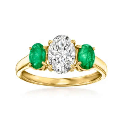 Ross-simons Lab-grown Diamond Ring With . Emeralds In 14kt Yellow Gold In Green