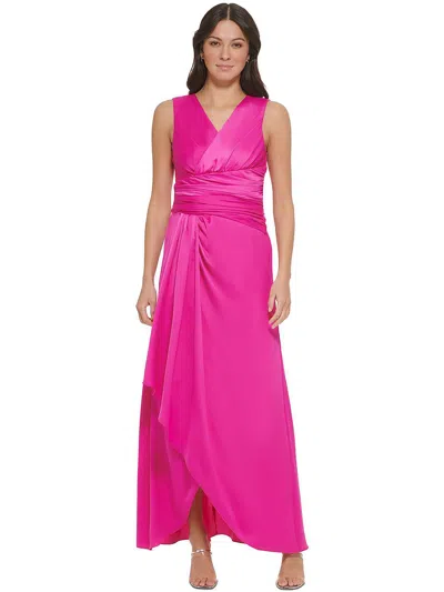 Dkny Womens Satin Ruched Evening Dress In Pink