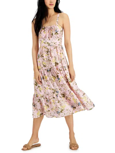 Inc Womens Floral Smocked Midi Dress In Pink