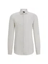 Hugo Boss Spread-collar Linen Shirt In Khaki