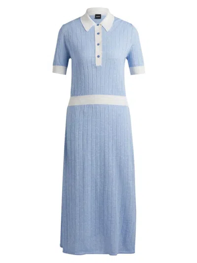 Hugo Boss Linen-blend Dress With Button Placket In Patterned