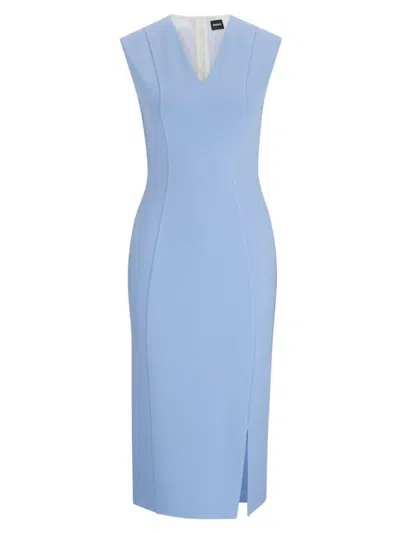 Hugo Boss Sleeveless V-neck Dress With Exposed Rear Zip In Blue