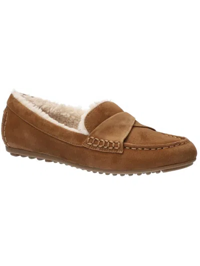 Bella Vita Prentice Womens Suede Faux Fur Lined Moccasin Slippers In Brown