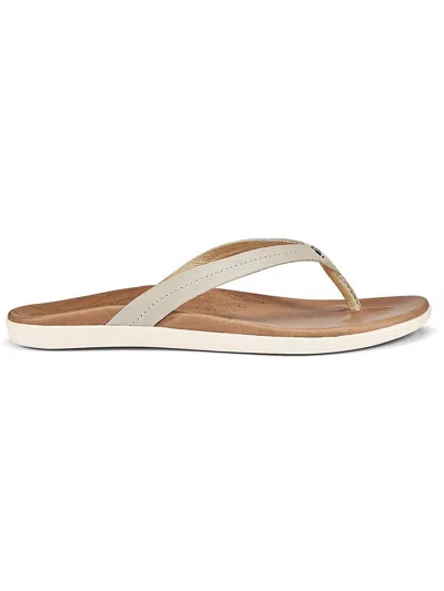 Olukai Honu Womens Leather Arch Support Thong Sandals In Beige