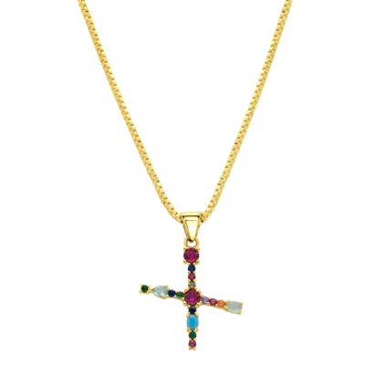 Adornia 14k Gold Plated Multi Color Stone Initial Necklace In Red