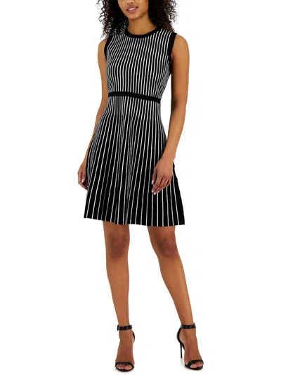 Anne Klein Womens Striped Knee Length Midi Dress In Black
