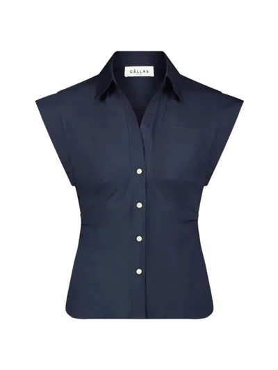 Callas Milano Brando Sleeveless Button-down Shirt In Navy