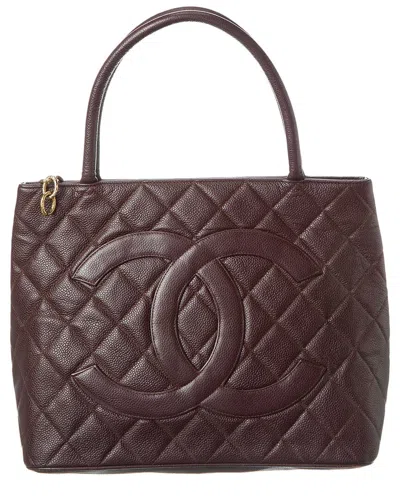 Pre-owned Chanel Brown Quilted Caviar Leather Medallion Tote (authentic ) In Red