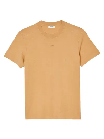 Sandro Mens Yellow Logo-embroidered Short-sleeves Cotton-jersey T-shirt In Jaunes / Oranges