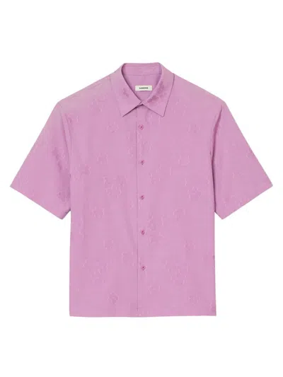 Sandro Floral Cotton Short Sleeve Button-up Shirt In Pink