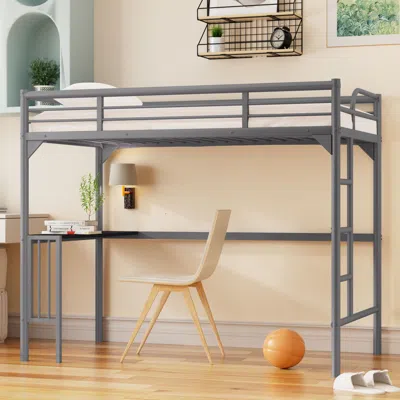 Simplie Fun Twin Metal Loft Bed In Gray