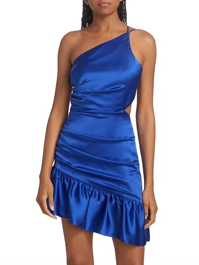 Amanda Uprichard Nicoletta Silk One-shoulder Minidress In Blue
