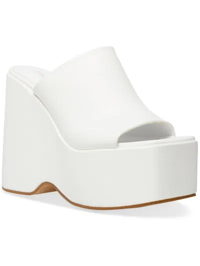 Madden Girl Shout Womens Faux Leather Square Toe Wedge Sandals In White