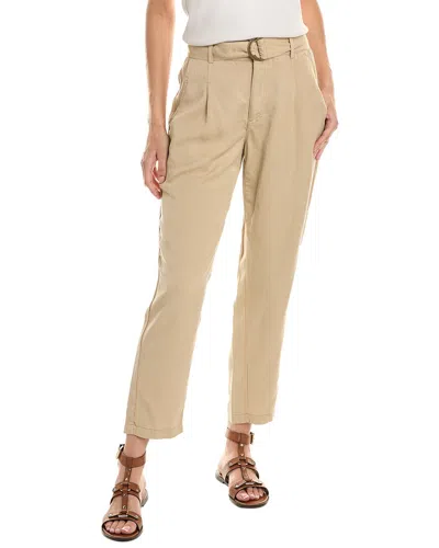 T Tahari Woven Twill Tapered Leg Fly Ankle Pant In Brown