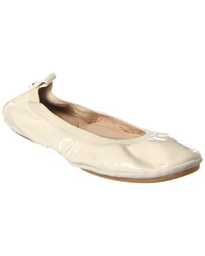 Yosi Samra Samara Foldable Ballet Flat In Beige Patent Leather In White