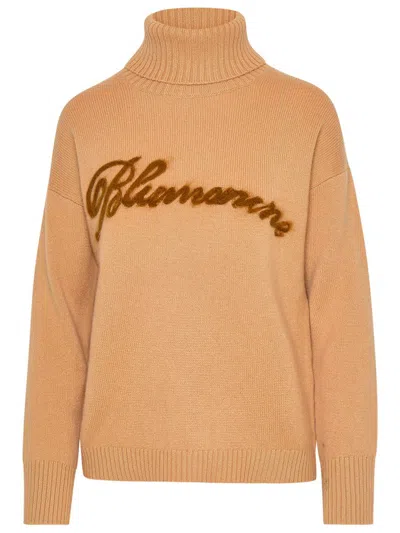 Blumarine Beige Cashmere Blend Turtleneck Sweater In Cream