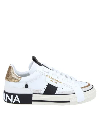 Dolce & Gabbana Custom 2.zero Sneakers In White Leather In White / Gold