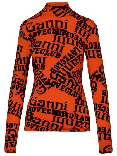 Ganni Orange Lyocell Blend Turtleneck Sweater