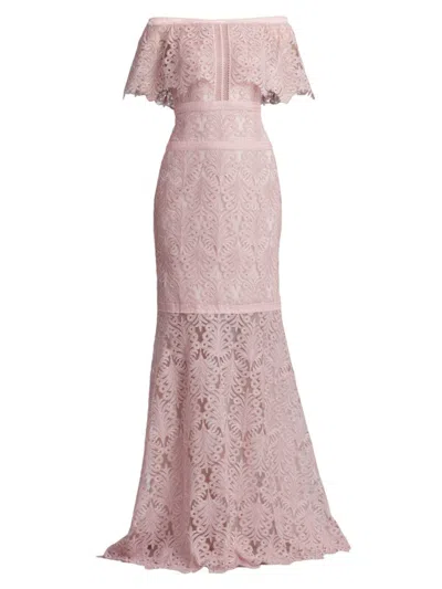 Tadashi Shoji Off-the-shoulder Corded Lace Gown In Rose Quartz