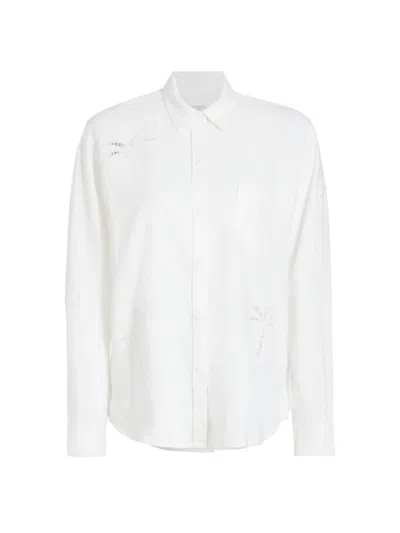 Rails Charli Palm Eyelet Button Front Shirt In White Palm Tree