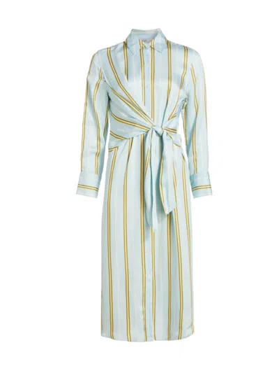 Rails Lacey Striped Satin Midi Shirtdress In Honeydew Stripe