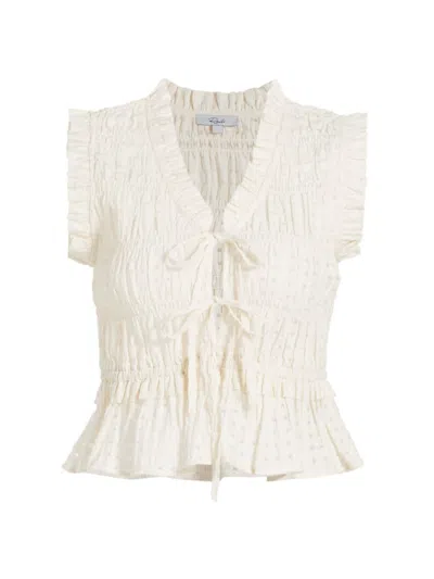 Rails Martine Smocked Ruffle Crop Top In Ivory Seersucker