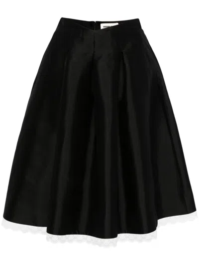 Shushu-tong Lace-trim A-line Midi Skirt In Black