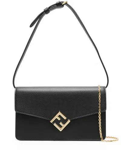 Fendi Ff Diamonds 皮质钱包 In Black