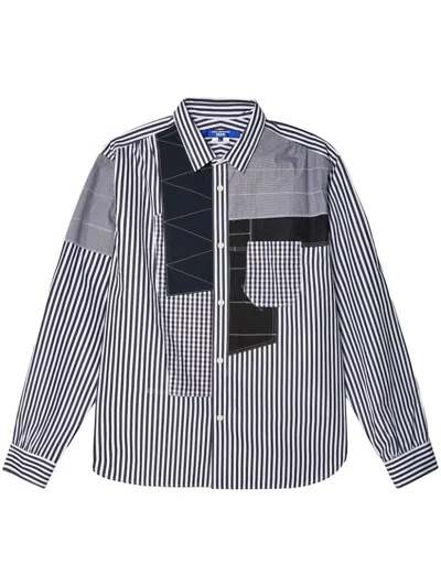 Junya Watanabe Patchwork Striped Cotton Shirt In Black