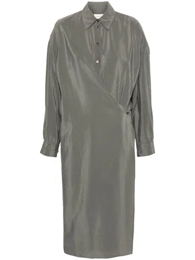 Lemaire Twisted Wrap Midi Dress In Grey