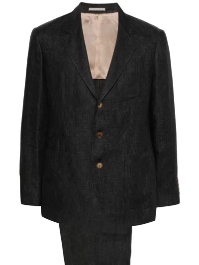 Brunello Cucinelli Grey Single-breasted Linen Suit