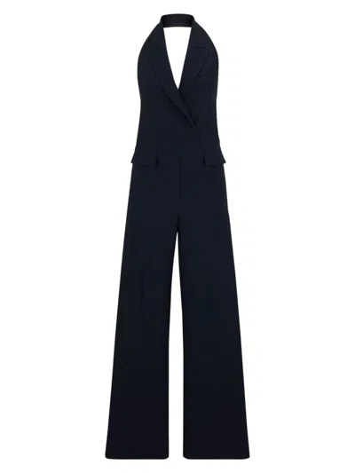 Hugo Boss Halterneck Jumpsuit With Peak Lapels In Dark Blue