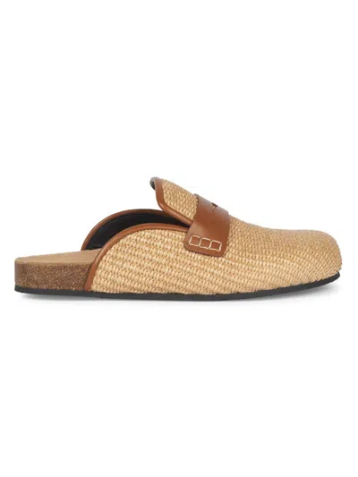 Jw Anderson Leather-trimmed Raffia Mules In Natural