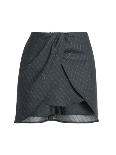 Off-white Twist-front Pinstriped Wool-blend Twill Mini Skirt In Forged Iron