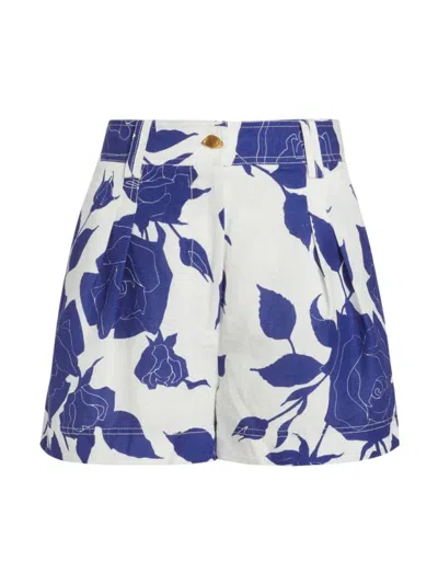 Aje Belonging Printed Linen-blend Shorts In Blue