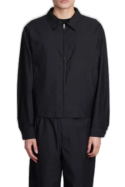 Lemaire Washed Cotton & Silk Zip-up Shirt Jacket In Black Bk999