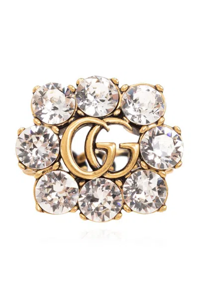 Gucci Embellished Double G Ring In Gold