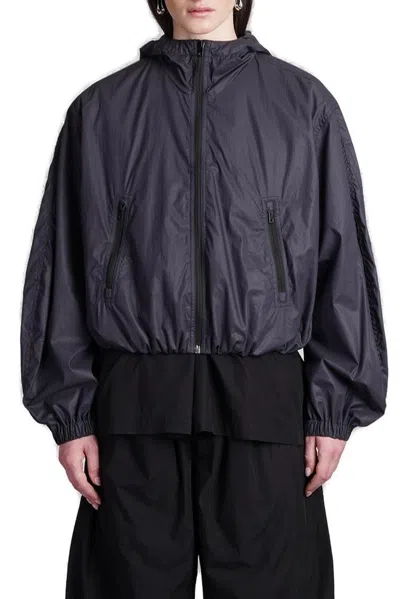 Lemaire Gathered Detailed Zipped Bomber Jacket In Blue