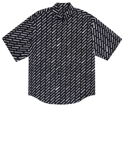 Balenciaga Allover Logo Shirt In Black