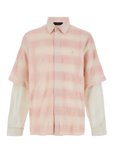 Amiri Double Sleeve Shadow Plaid Shirt In Pink
