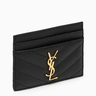 Saint Laurent Monogram Matelasse Leather Card Holder In Black