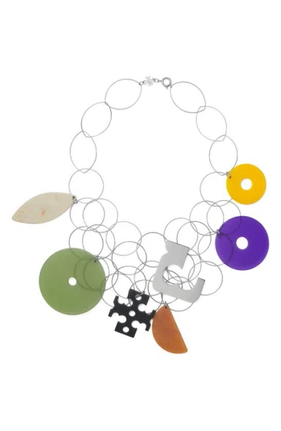 Tory Burch Abstract Resin Necklace In Tory Silver/multi