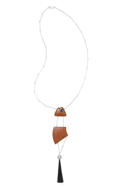 Tory Burch Geo Fish Necklace In Tory Silver/multi