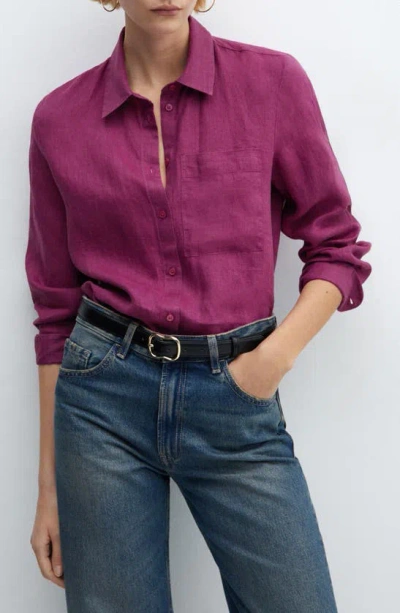 Mango Lino Linen Button-up Shirt In Fuchsia