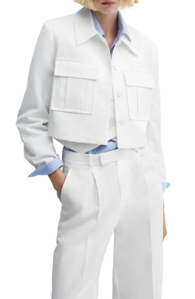 Mango Crop Suit Jacket With Pockets White