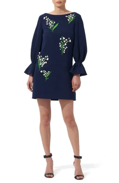 Carolina Herrera Embroidered Shift Dress With Flutter Sleeves In Midnight Multi