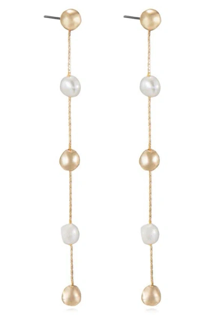 Ettika Bead & Cultured Freshwater Pearl Linear Drop Earrings In 18k Gold Plated